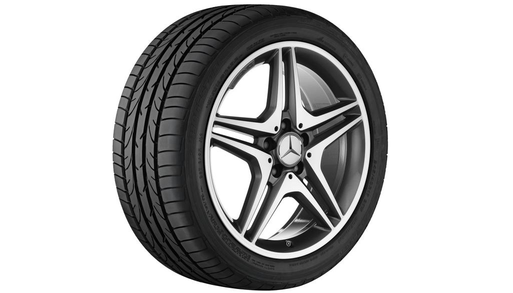 AMG 5-twin-spoke wheel, 45.7 cm (18-inch), high-sheen, CLA/ GLA, 215/45 R18/, titanium gray, A17640101007X21 AMG 5-twin-spoke wheel, 45.7 cm (18-inch), high-sheen, CLA/ GLA, 215/45 R18/, titanium gray, A17640101007X21
