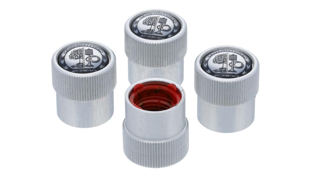 Cappucci coprivalvola AMG, con stemma di Affalterbach, (inclusa Classe S/ GLC/ EQB), color argento, B66472005 Cappucci coprivalvola AMG, con stemma di Affalterbach, (inclusa Classe S/ GLC/ EQB), color argento, B66472005