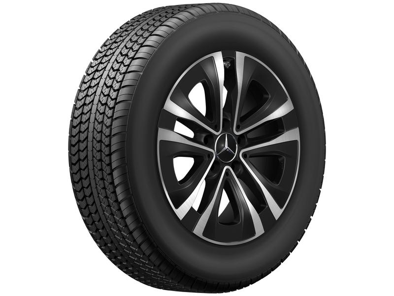 5-spoke wheel, Aero, 43.2 cm (17 inch), high-sheen, with additional spokes, (e.g. CLA/ B-Class/ A-Class), 205/55 R17/, black, A17740129007X23