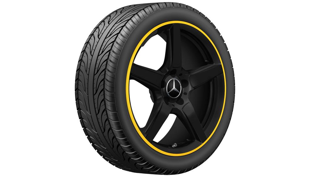 AMG 5-Speichen-Rad, 45,7 cm (18 Zoll), Felgenhorn gelb lackiert, SLK-SLC, 255/35 R18/, schwarz matt, A17240129029Y43