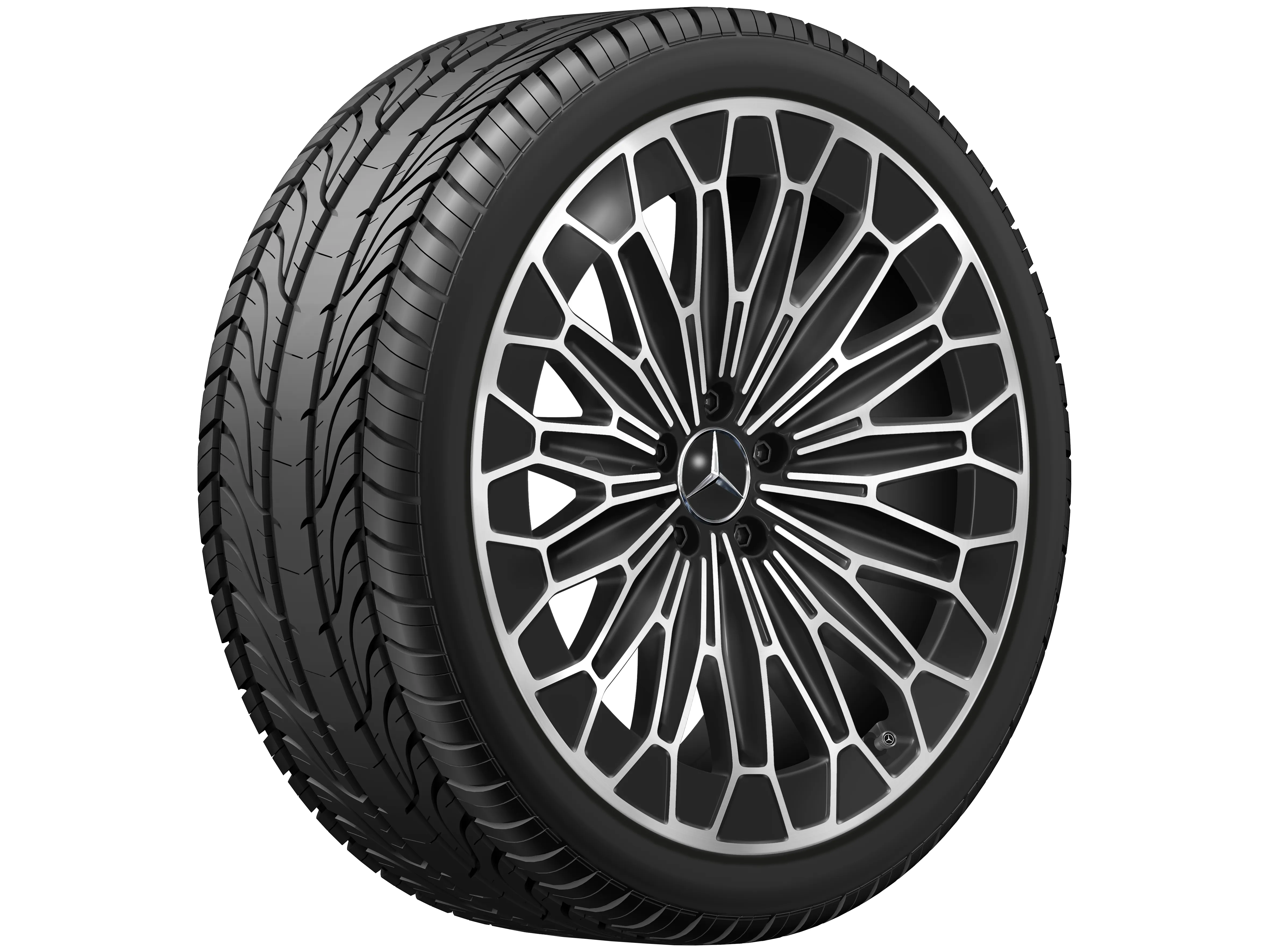 Vielspeichen-Rad, Aero, 53,3 cm (21 Zoll), 9,5 J x 21 ET 41,5, schwarz, glanzgedreht, A29740134007X23 Vielspeichen-Rad, Aero, 53,3 cm (21 Zoll), 9,5 J x 21 ET 41,5, schwarz, glanzgedreht, A29740134007X23