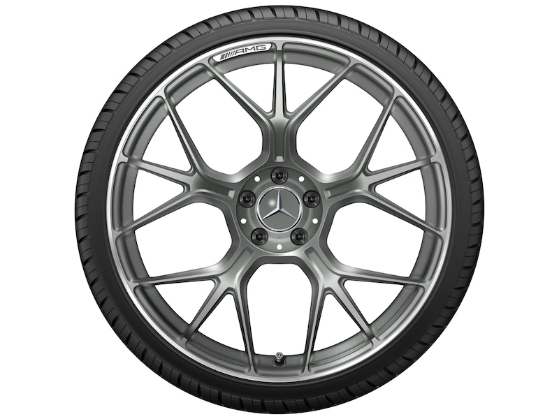 AMG Schmiederad im Kreuzspeichen-Design, 53,3 cm (21 Zoll), Felgenhorn glanzgedreht, AMG GT, 295/30 R21/, grau Himalaya matt, A19240113007X70