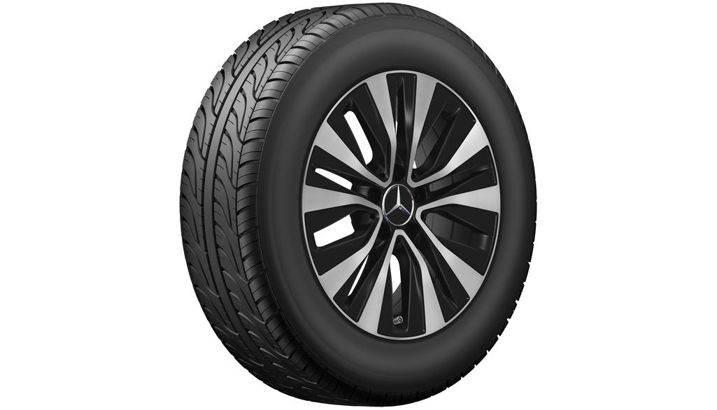 5-dubbelspaaks velg, 43,2 cm (17 inch), hoogglans, aerodynamisch geoptimaliseerd, (inclusief CLA/B-Klasse/A-Klasse), 205/55 R17/, matzwart, A17740110007X36 5-dubbelspaaks velg, 43,2 cm (17 inch), hoogglans, aerodynamisch geoptimaliseerd, (inclusief CLA/B-Klasse/A-Klasse), 205/55 R17/, matzwart, A17740110007X36