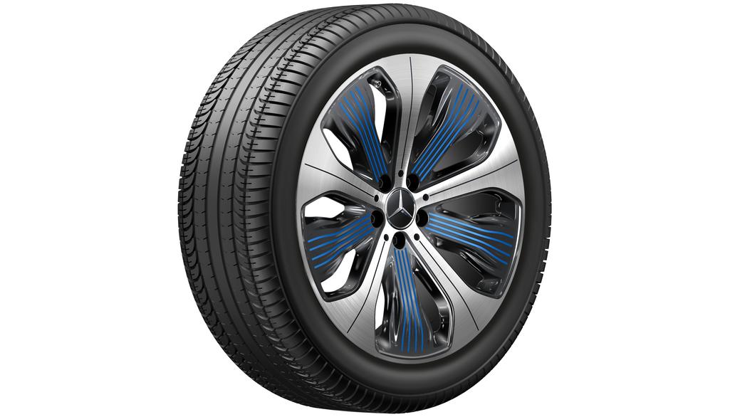 5-Speichen-Rad, mit Zusatzspeichen, 50,8 cm (20 Zoll), glanzgedreht, Aero mit blauen Applikationen, GLC/ EQC, 255/45 R20/, schwarz, A29340105005X25