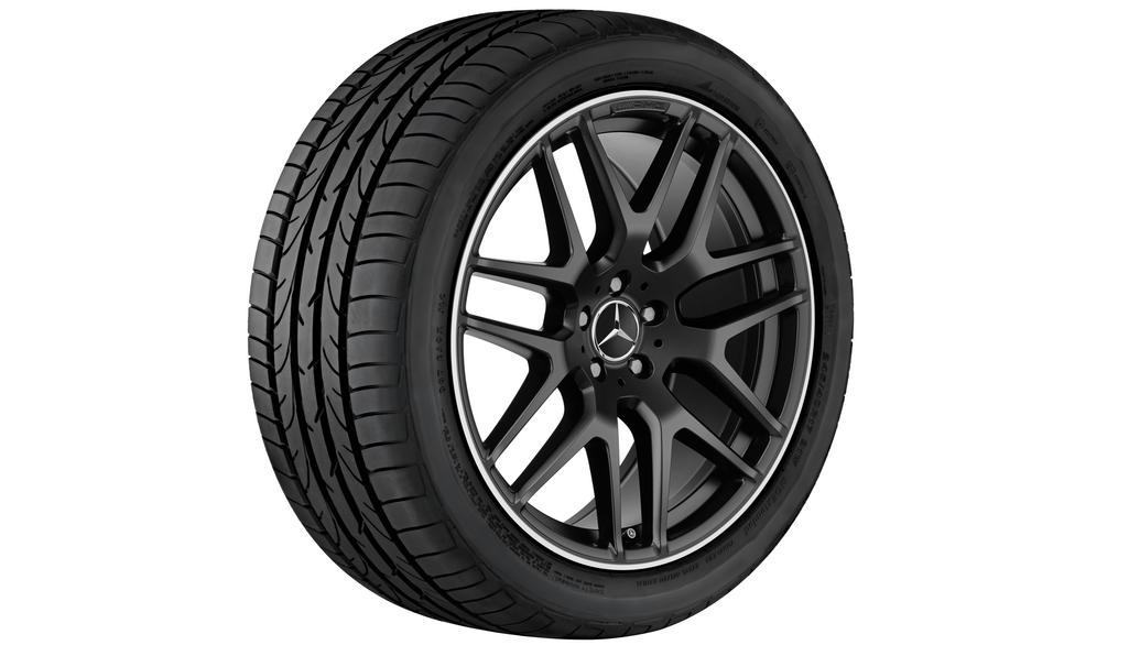 Cerchio in lega leggera AMG, design a razze incrociate, 53,3 cm (21 pollici), bordatura alta, Classe GL-GLS/ M-GLE, 295/35 R21/, nero opaco, A16640128007X71 Cerchio in lega leggera AMG, design a razze incrociate, 53,3 cm (21 pollici), bordatura alta, Classe GL-GLS/ M-GLE, 295/35 R21/, nero opaco, A16640128007X71