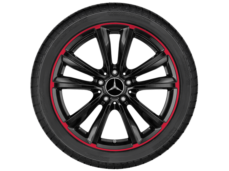 5-twin-spoke wheel, 45.7 cm (18-inch), red rim flange, CLA/ B-Class/ A-Class, 225/40 R18/, black, A24640106009Y23