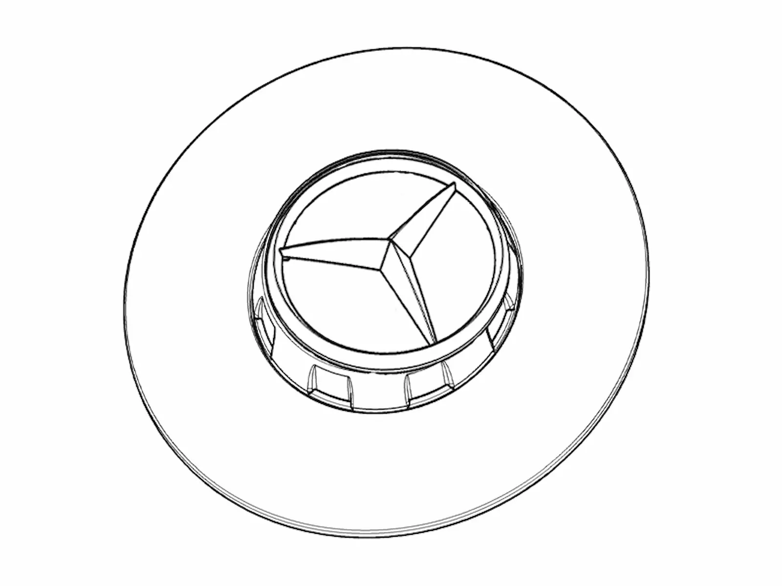 Wheel hub cover, raised star, large, S-Class, sterling silver, A22240031009709