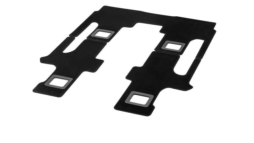 Veloursmatten, passagierscompartiment, met dubbele rail, 2 schuifdeuren (T19), met/zonder tafel (YE2), 3-delig, zwart, A44768059069J74 Veloursmatten, passagierscompartiment, met dubbele rail, 2 schuifdeuren (T19), met/zonder tafel (YE2), 3-delig, zwart, A44768059069J74