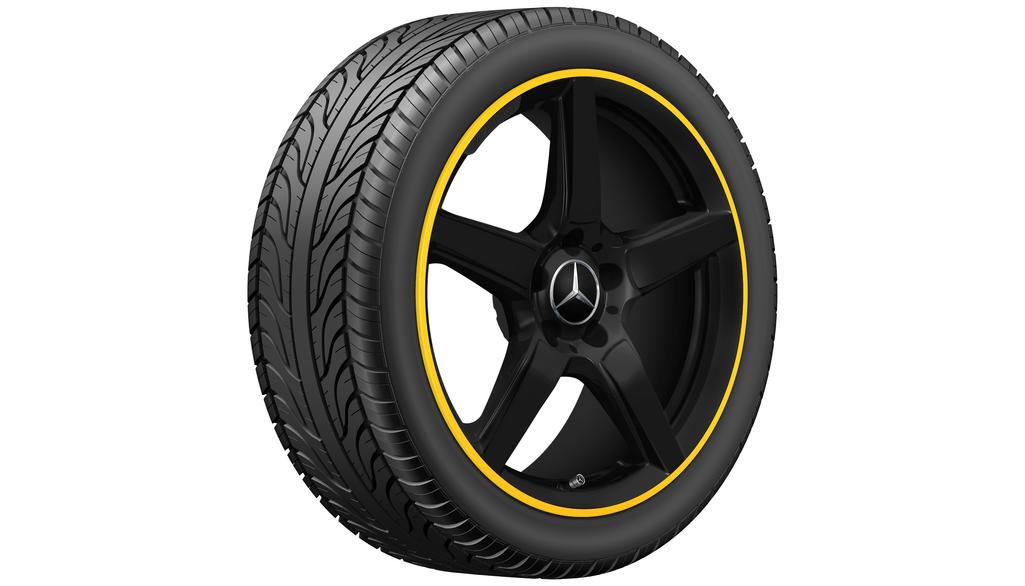 AMG 5-spaaks velg 45,7 cm (18 inch), velgrand geel gelakt, SLK-SLC, 235/40 R18/, matzwart, A17240128029Y43 AMG 5-spaaks velg 45,7 cm (18 inch), velgrand geel gelakt, SLK-SLC, 235/40 R18/, matzwart, A17240128029Y43