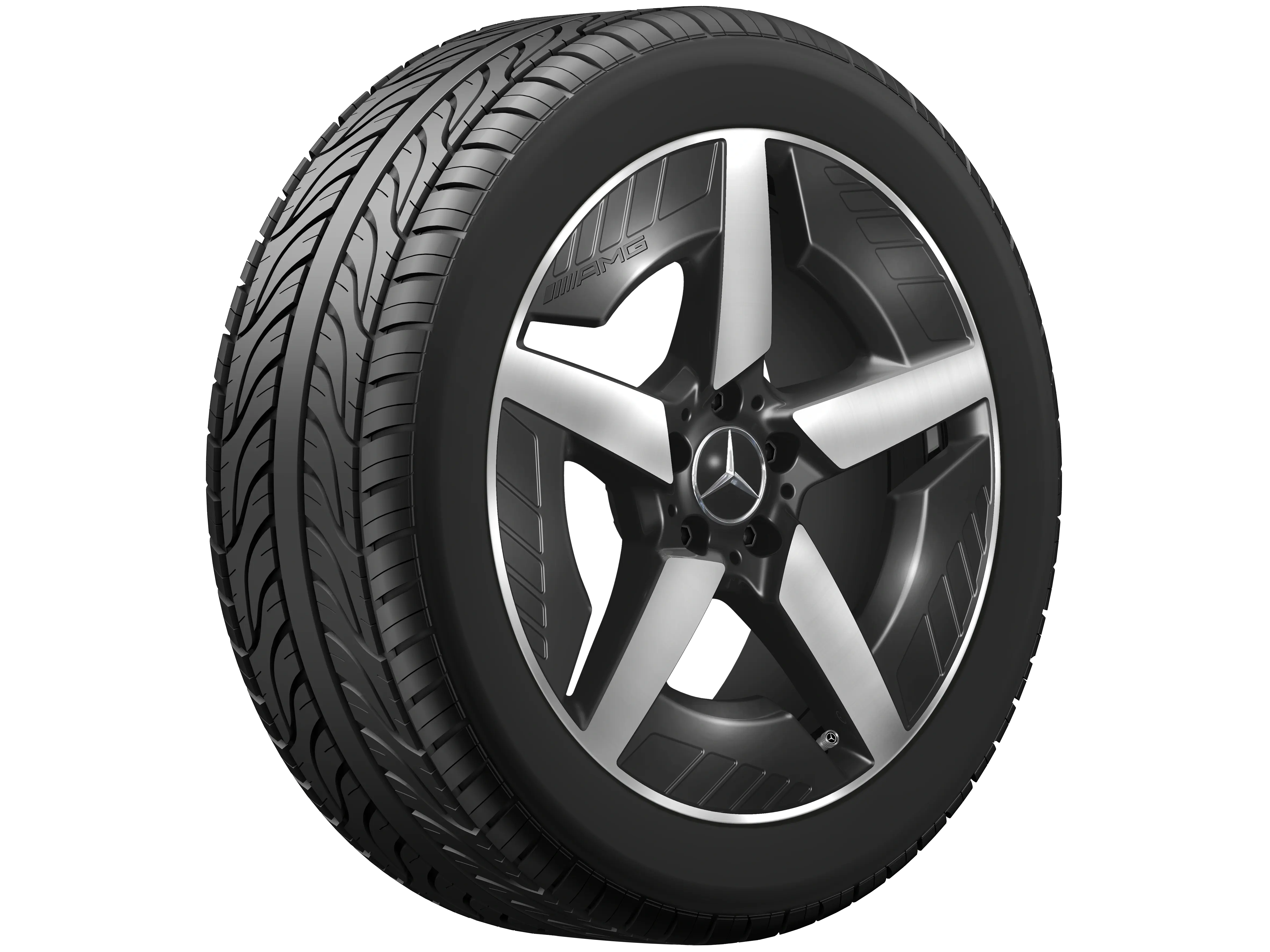 AMG Leichtmetallrad, im 5-Speichen-Design, 48,3 cm (19 Zoll), aerodynamisch optimiert, 9 J x 19 ET 60,8, schwarz, glanzgedreht, A24440117007X23