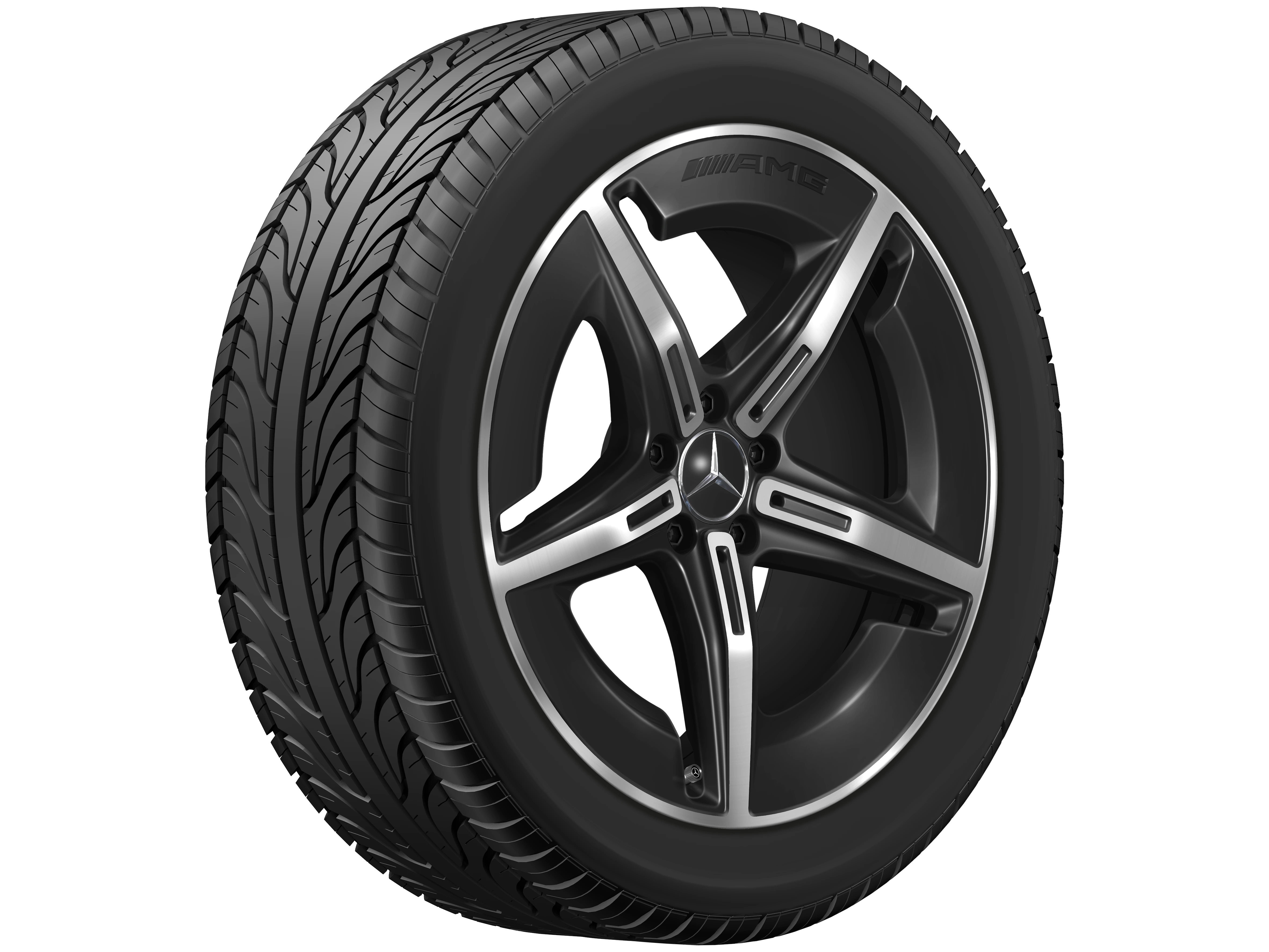 AMG Leichtmetallrad, im 5-Speichen-Design, 50,8 cm (20 Zoll), aerodynamisch optimiert, 9,5 J x 20 ET 58,2, schwarz, glanzgedreht, A54040112007X23