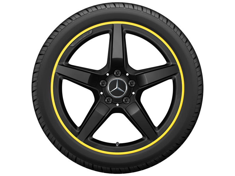 AMG 5-Speichen-Rad, 45,7 cm (18 Zoll), Felgenhorn gelb lackiert, SLK-SLC, 255/35 R18/, schwarz matt, A17240129029Y43