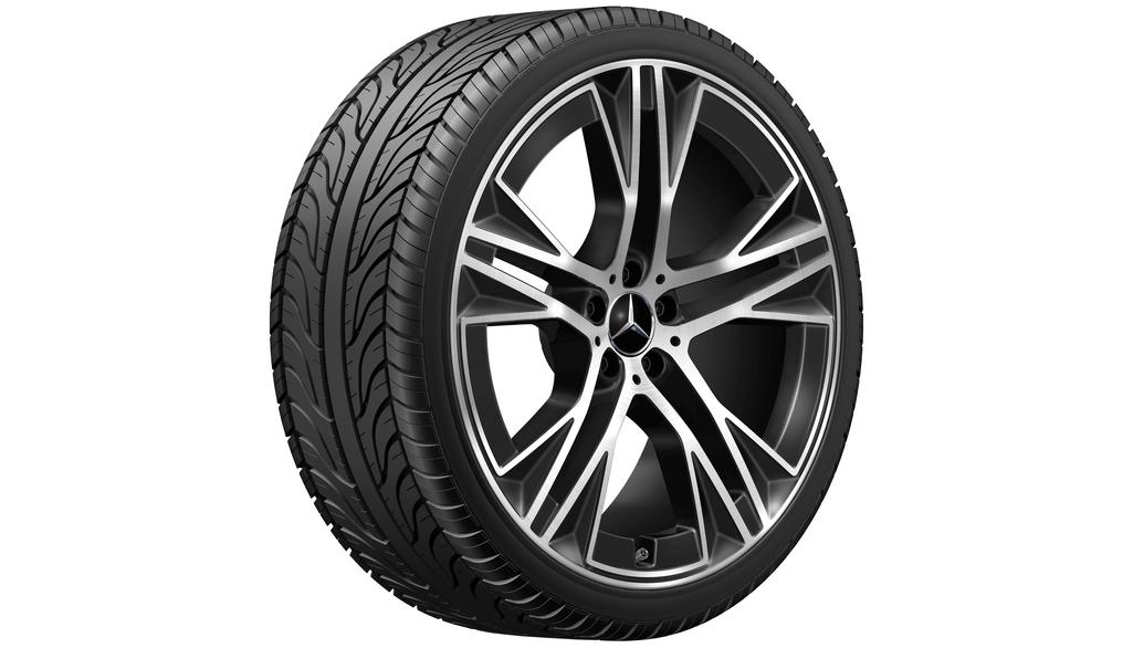 5-Doppelspeichen-Rad, Aero, 55,9 cm (22 Zoll), glanzgedreht, EQS, 275/40 R22/, schwarz, A29640109007X23
