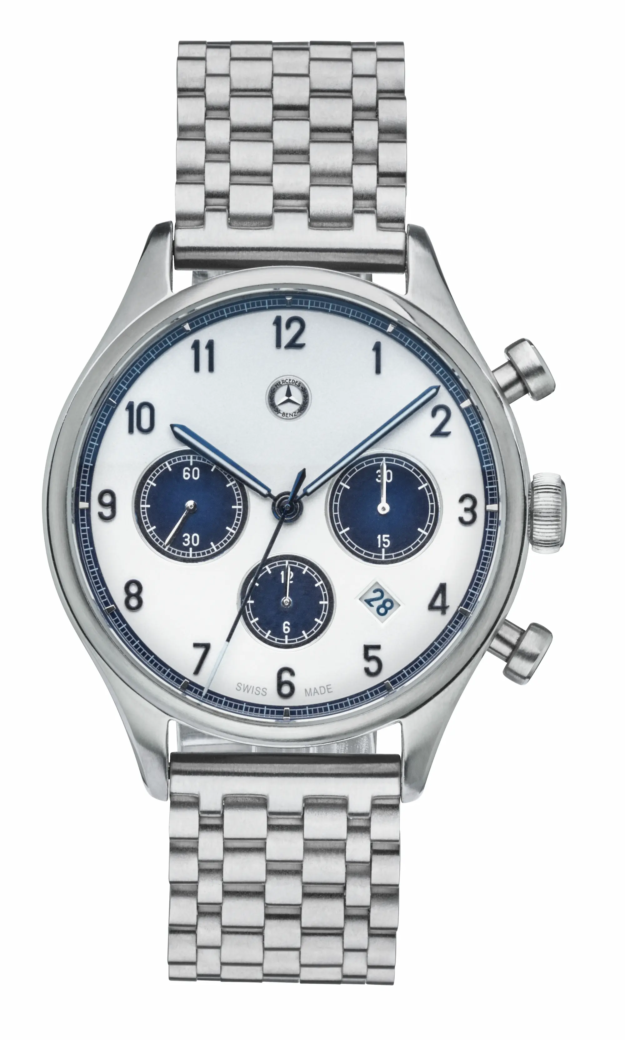 Chronograph, Herren, Classic Automatik, silberfarben / blau, Edelstahl, B66041800