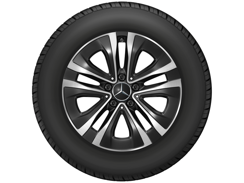 5-spoke wheel, Aero, 43.2 cm (17 inch), high-sheen, with additional spokes, (e.g. CLA/ B-Class/ A-Class), 205/55 R17/, black, A17740129007X23