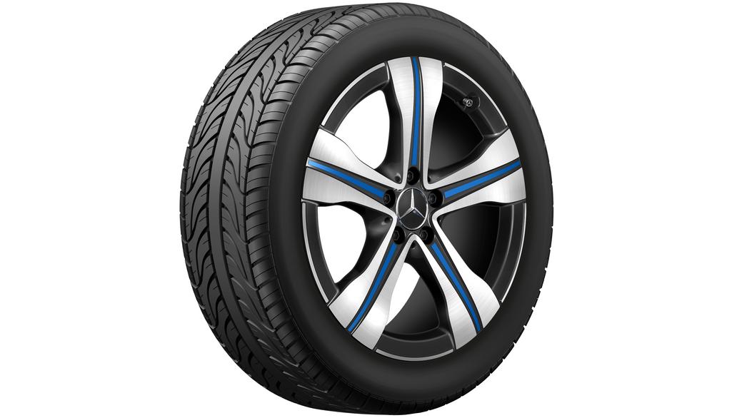 5-spaaks velg, Aero, 48,3 cm (19 inch), gepolijst, met blauwe elementen, EQB/ EQA, 235/50 R19/, zwart, blauw, A24340115005X31