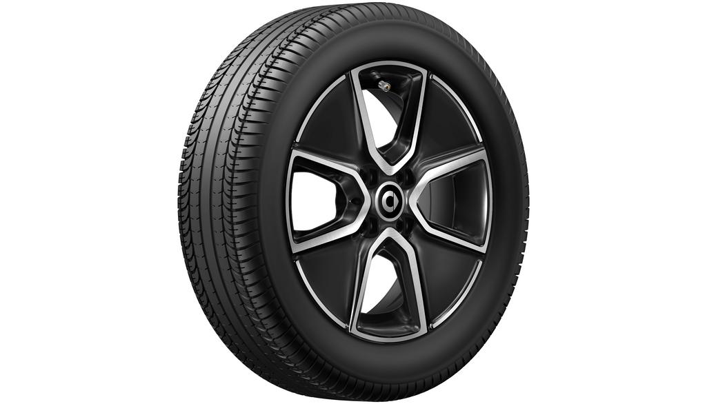 Cerchio in lega a 4 razze, 38,1 cm (15 pollici), lucido, smart, 185/60 R15/, nero, A4534016301 Cerchio in lega a 4 razze, 38,1 cm (15 pollici), lucido, smart, 185/60 R15/, nero, A4534016301