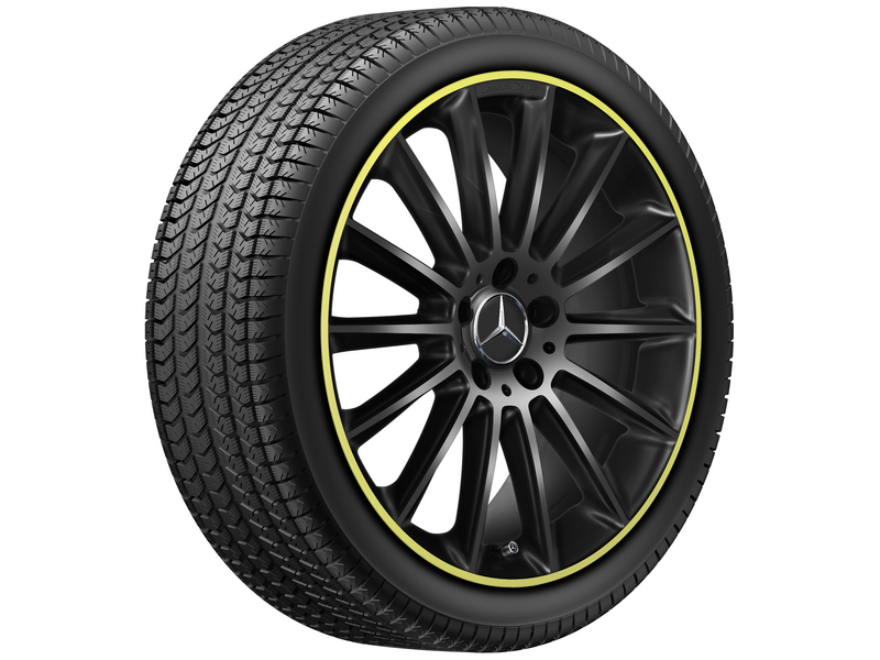 AMG Vielspeichen-Rad, 48,3 cm (19 Zoll), Felgenhorn gelb lackiert, CLA/ B-Klasse/ A-Klasse, 225/40 R19/, schwarz, A17740116009Y70