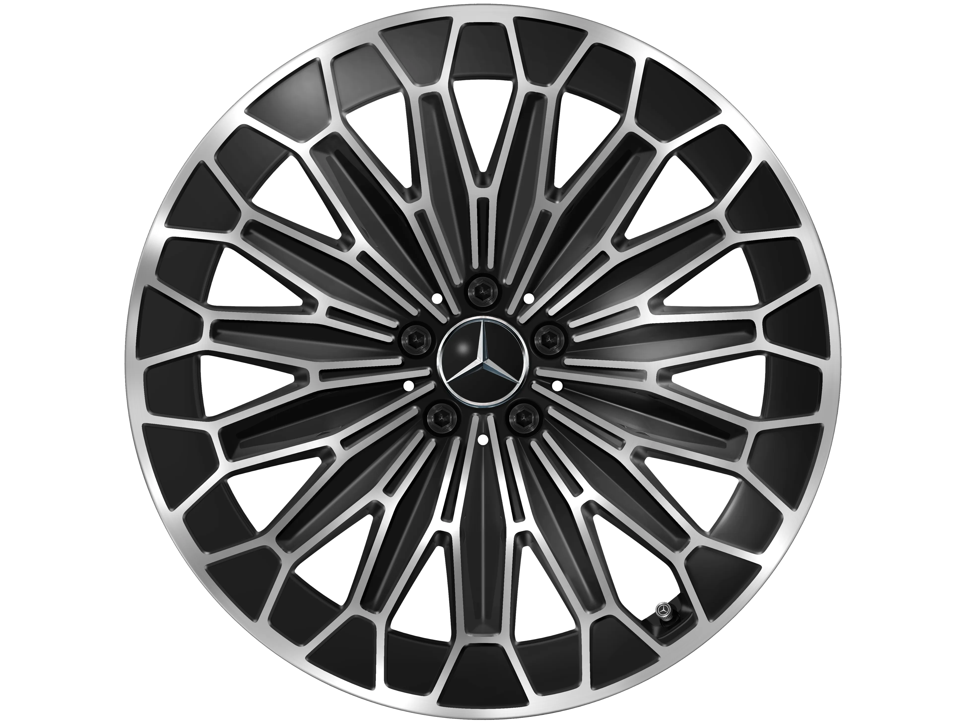 Vielspeichen-Rad, Aero, 53,3 cm (21 Zoll), 9,5 J x 21 ET 41,5, schwarz, glanzgedreht, A29740134007X23 Vielspeichen-Rad, Aero, 53,3 cm (21 Zoll), 9,5 J x 21 ET 41,5, schwarz, glanzgedreht, A29740134007X23