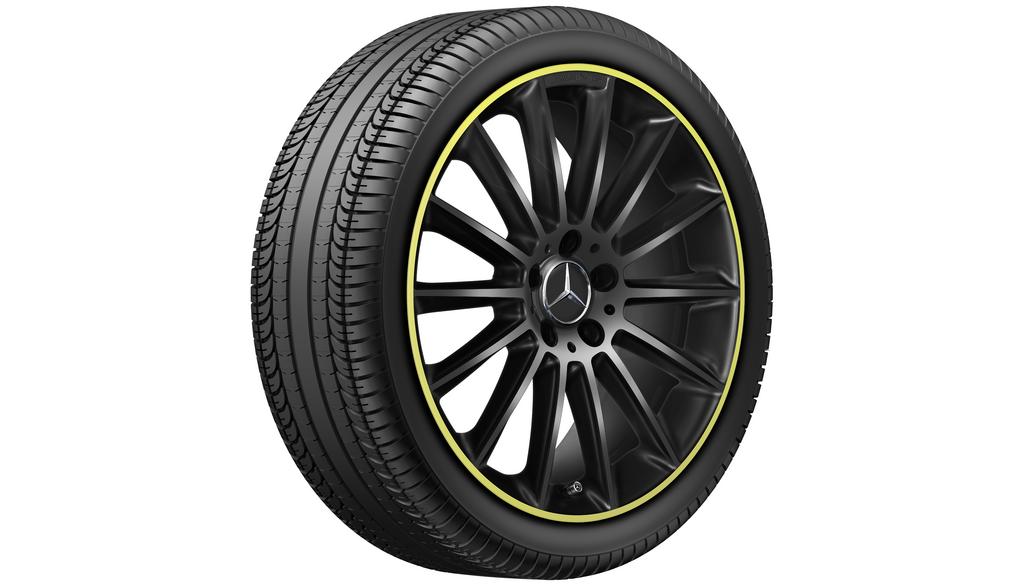 AMG-multispaaksvelg, 48,3 cm (19 inch), velgrand geel gelakt, CLA/B-Klasse/A-Klasse, 225/40 R19/, zwart, A17740116009Y70 AMG-multispaaksvelg, 48,3 cm (19 inch), velgrand geel gelakt, CLA/B-Klasse/A-Klasse, 225/40 R19/, zwart, A17740116009Y70