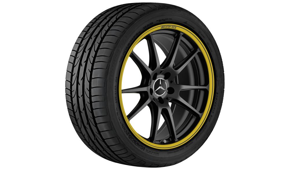 Cerchio forgiato AMG a 5 doppie razze, 50,8 cm (20 pollici), flangia del cerchio verniciata in giallo, Classe C, 285/30 R20/, nero opaco, A20540175009Y43 Cerchio forgiato AMG a 5 doppie razze, 50,8 cm (20 pollici), flangia del cerchio verniciata in giallo, Classe C, 285/30 R20/, nero opaco, A20540175009Y43