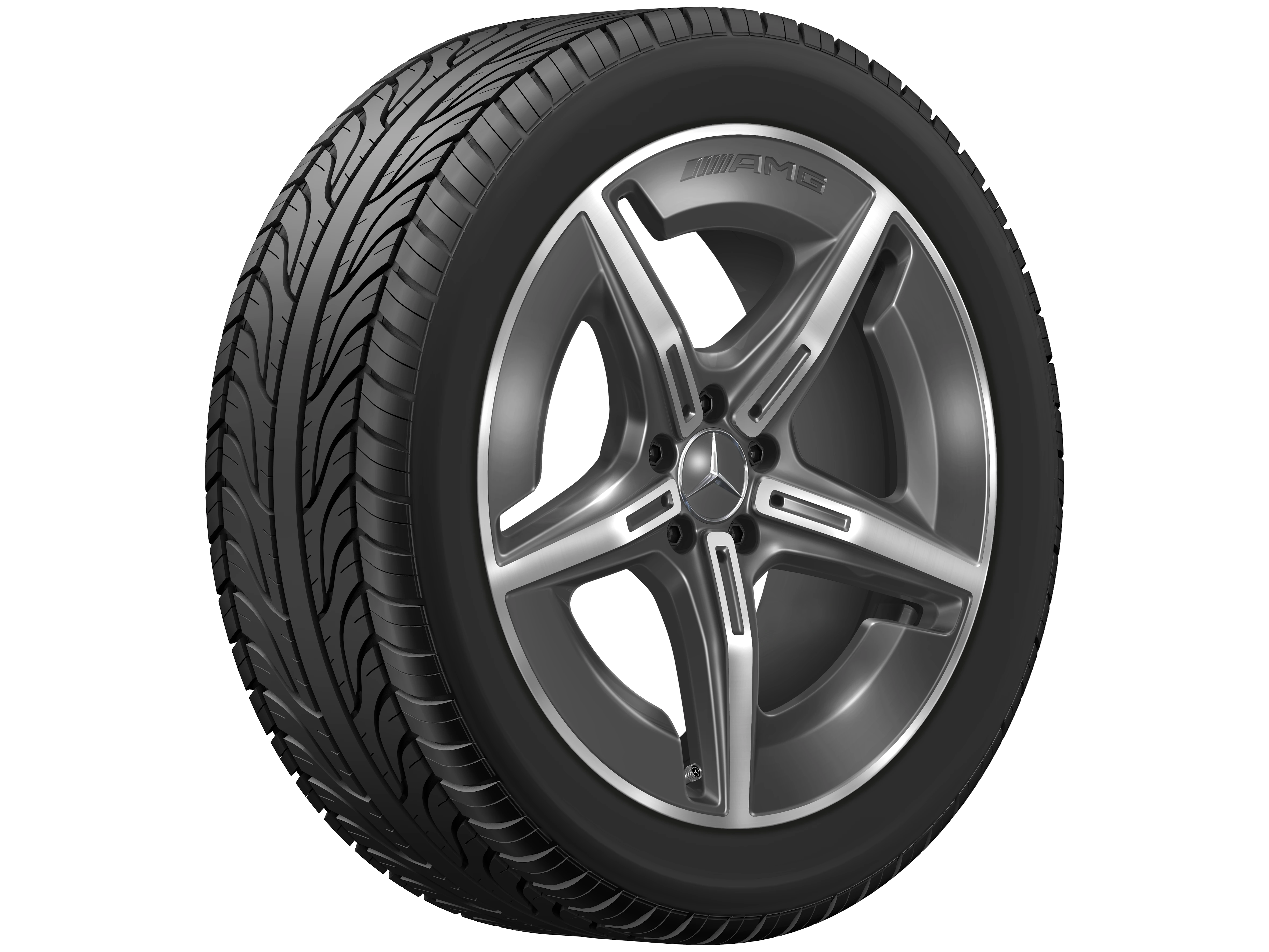 AMG Leichtmetallrad, im 5-Speichen-Design, 50,8 cm (20 Zoll), aerodynamisch optimiert, 9,5 J x 20 ET 58,2, tantalgrau, glanzgedreht, A54040112007Y51 AMG Leichtmetallrad, im 5-Speichen-Design, 50,8 cm (20 Zoll), aerodynamisch optimiert, 9,5 J x 20 ET 58,2, tantalgrau, glanzgedreht, A54040112007Y51