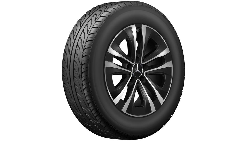 5-spoke wheel, Aero, 43.2 cm (17 inch), high-sheen, with additional spokes, (e.g. CLA/ B-Class/ A-Class), 205/55 R17/, black, A17740129007X23
