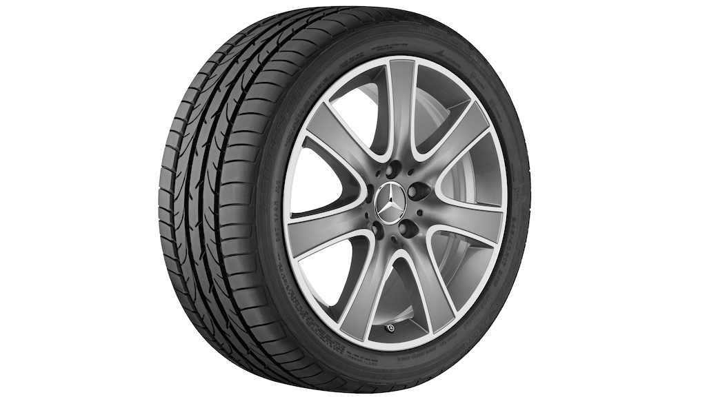 7-spoke wheel, 45.7 cm (18-inch), high-sheen, S-Class, 275/45 R18/, gray Himalaya, A22240111027X21 7-spoke wheel, 45.7 cm (18-inch), high-sheen, S-Class, 275/45 R18/, gray Himalaya, A22240111027X21