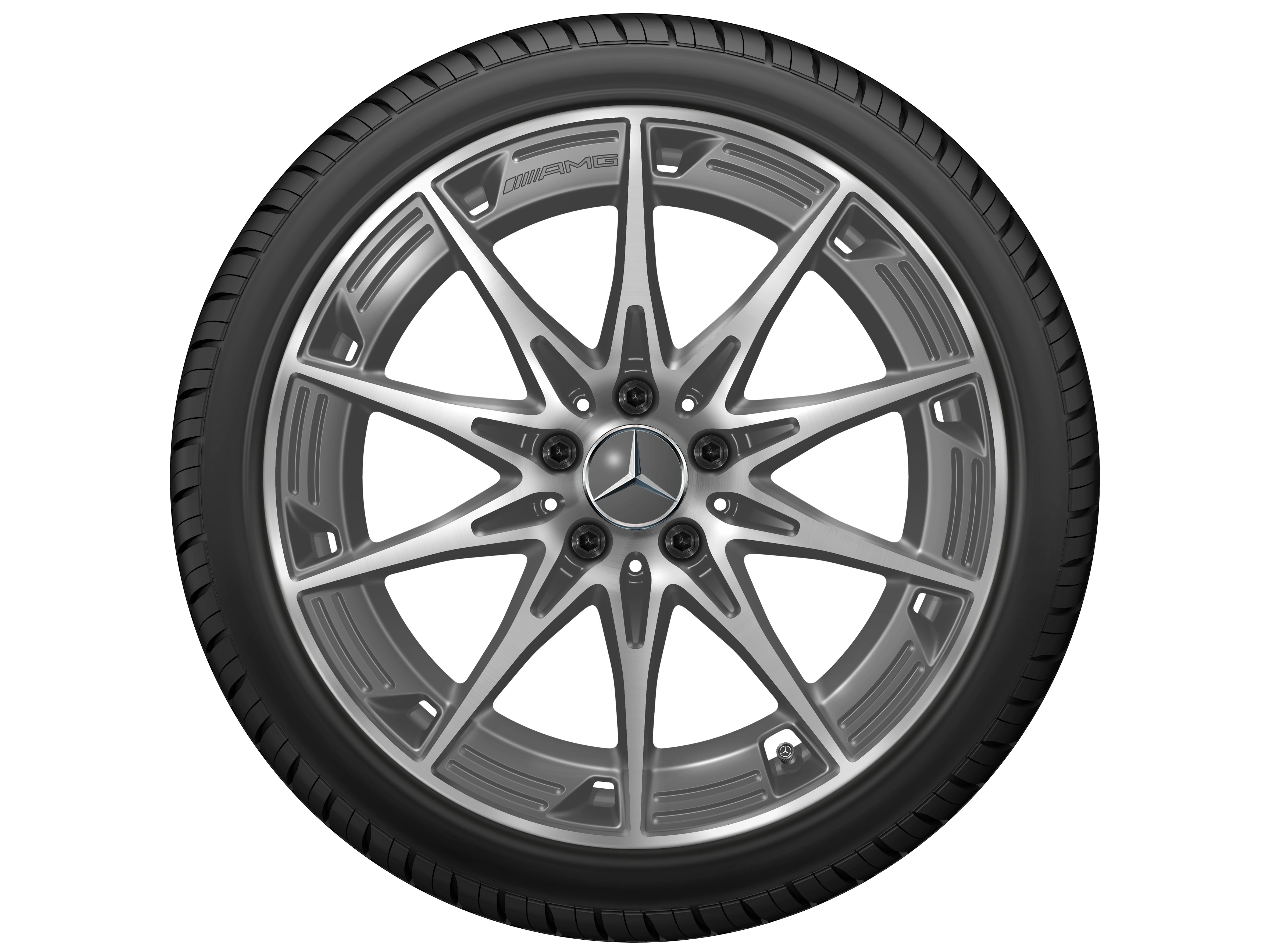 AMG Leichtmetallrad, im 10-Speichen-Design, 48,3 cm (19 Zoll), 9 J x 19 ET 48, tantalgrau, glanzgedreht, A17440118007Y51 AMG Leichtmetallrad, im 10-Speichen-Design, 48,3 cm (19 Zoll), 9 J x 19 ET 48, tantalgrau, glanzgedreht, A17440118007Y51