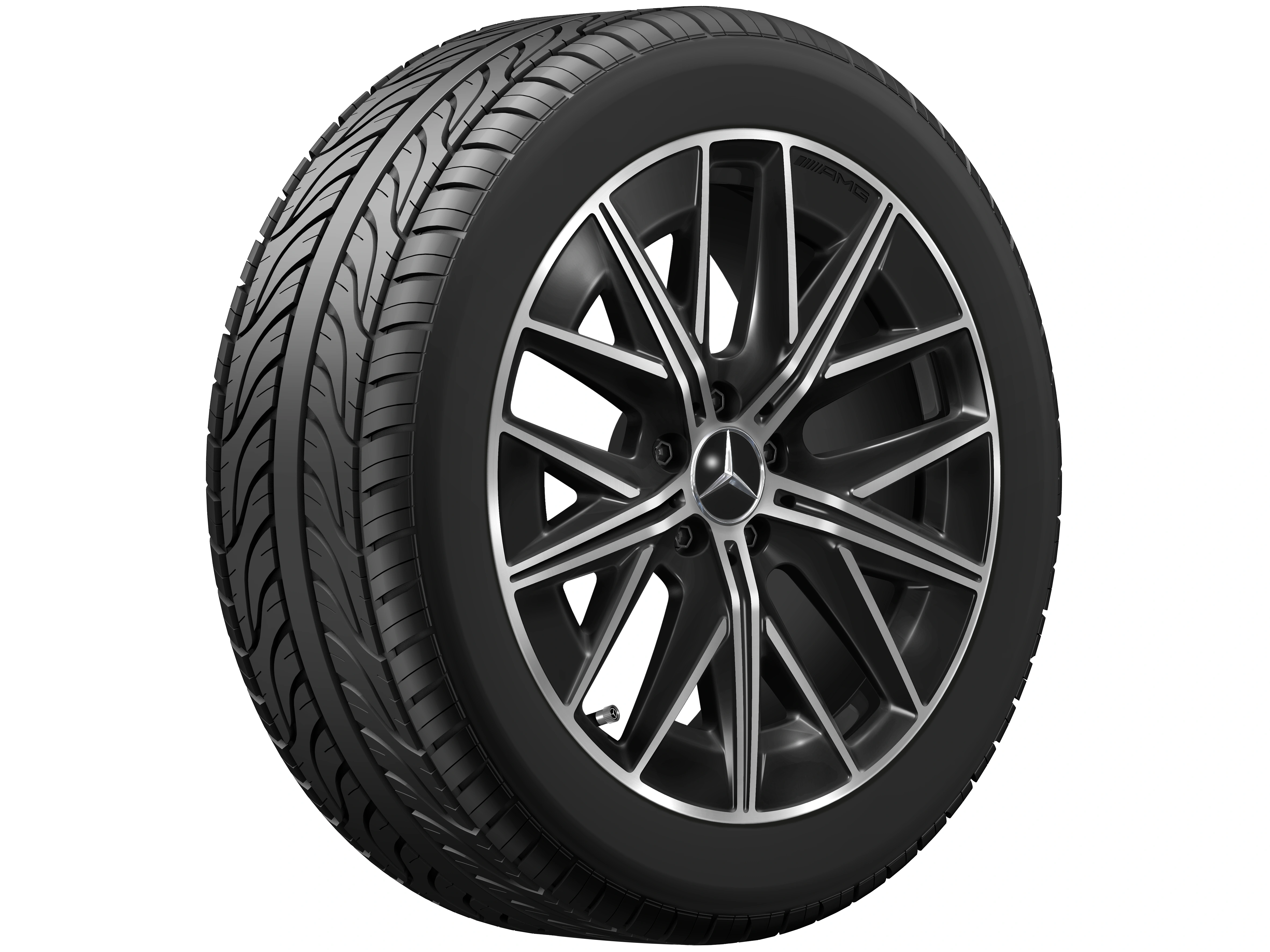 AMG Leichtmetallrad, im 5-Doppelspeichen-Design, 48,3 cm (19 Zoll), 8 J x 19 ET 38,2, schwarz, glanzgedreht, A52040116007X23 AMG Leichtmetallrad, im 5-Doppelspeichen-Design, 48,3 cm (19 Zoll), 8 J x 19 ET 38,2, schwarz, glanzgedreht, A52040116007X23