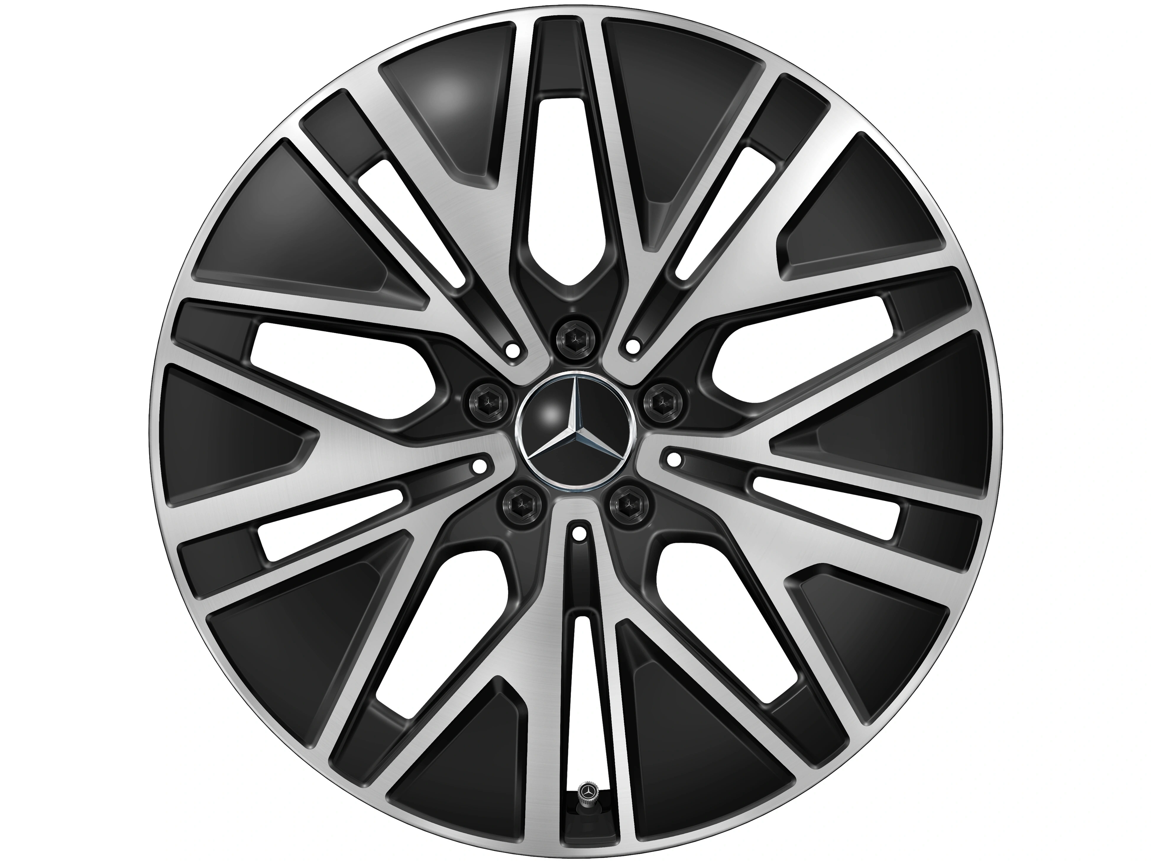 Vielspeichen-Rad, Aero, 48,3 cm (19 Zoll), 8 J x 19 ET 38,1, schwarz, glanzgedreht, A52040111007X23 Vielspeichen-Rad, Aero, 48,3 cm (19 Zoll), 8 J x 19 ET 38,1, schwarz, glanzgedreht, A52040111007X23