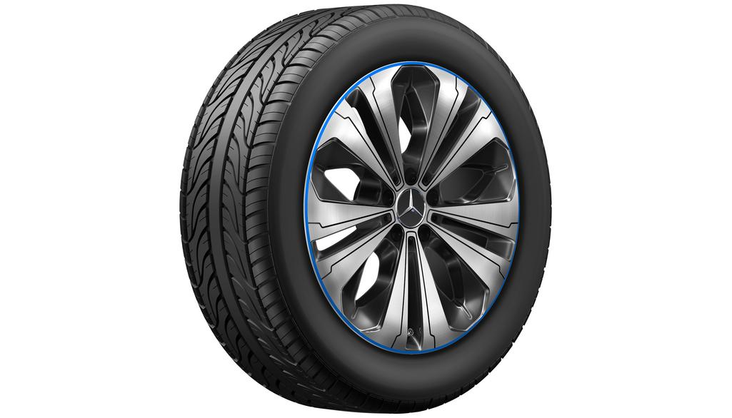5-dubbelspaaks velg zwart gepolijst met blauwe velgrand, Pirelli, Scorpion Winter MO, 255/50 R19 103H, Winter, Q440301711870