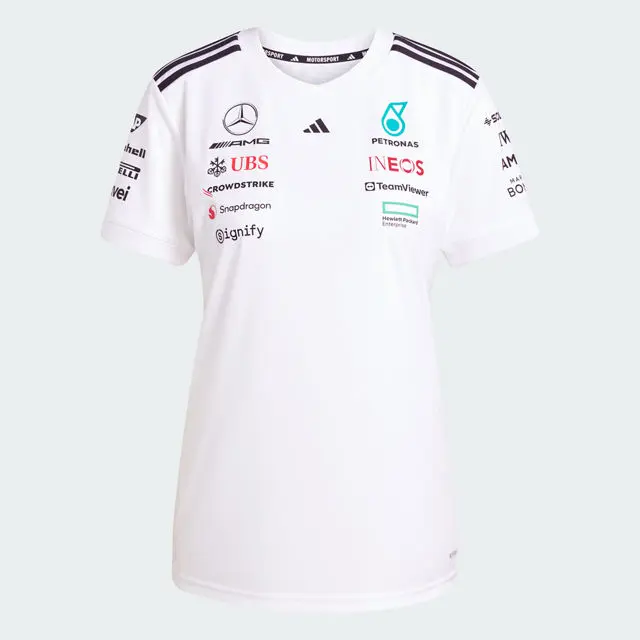 T-shirt donna, Driver, Mercedes-AMG F1, XL, 100% poliestere (riciclato), Adidas, bianco, B67998134 T-shirt donna, Driver, Mercedes-AMG F1, XL, 100% poliestere (riciclato), Adidas, bianco, B67998134
