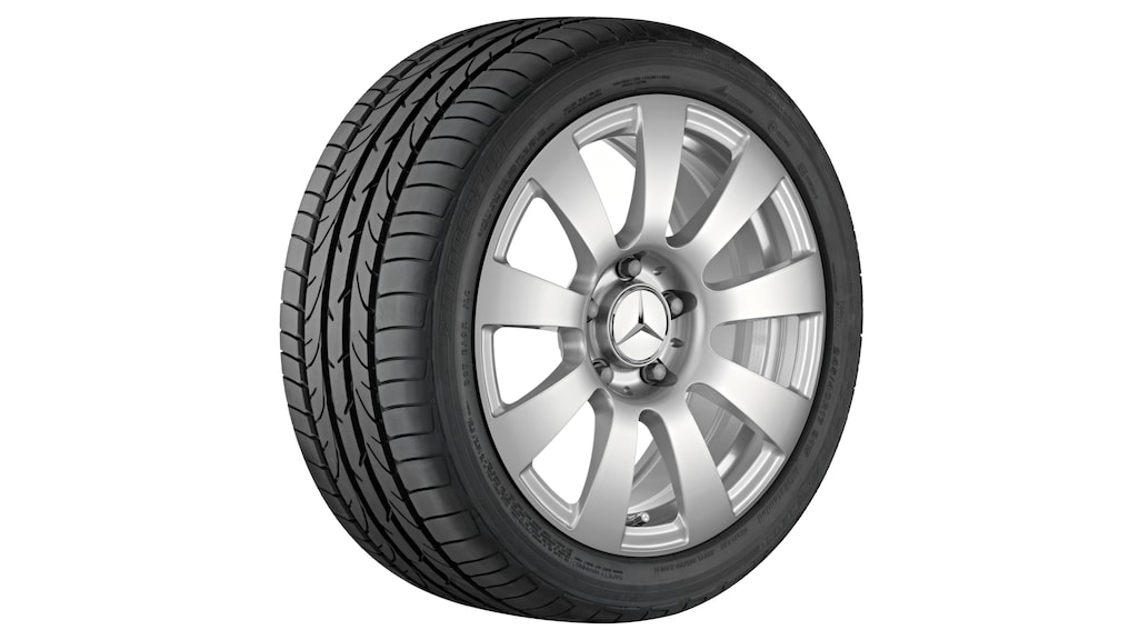 9-spaaks velg, 40,6 cm (16 inch), SLK-SLC/E-Klasse, 205/60 R16/, titaanzilver, A21240100029765 9-spaaks velg, 40,6 cm (16 inch), SLK-SLC/E-Klasse, 205/60 R16/, titaanzilver, A21240100029765