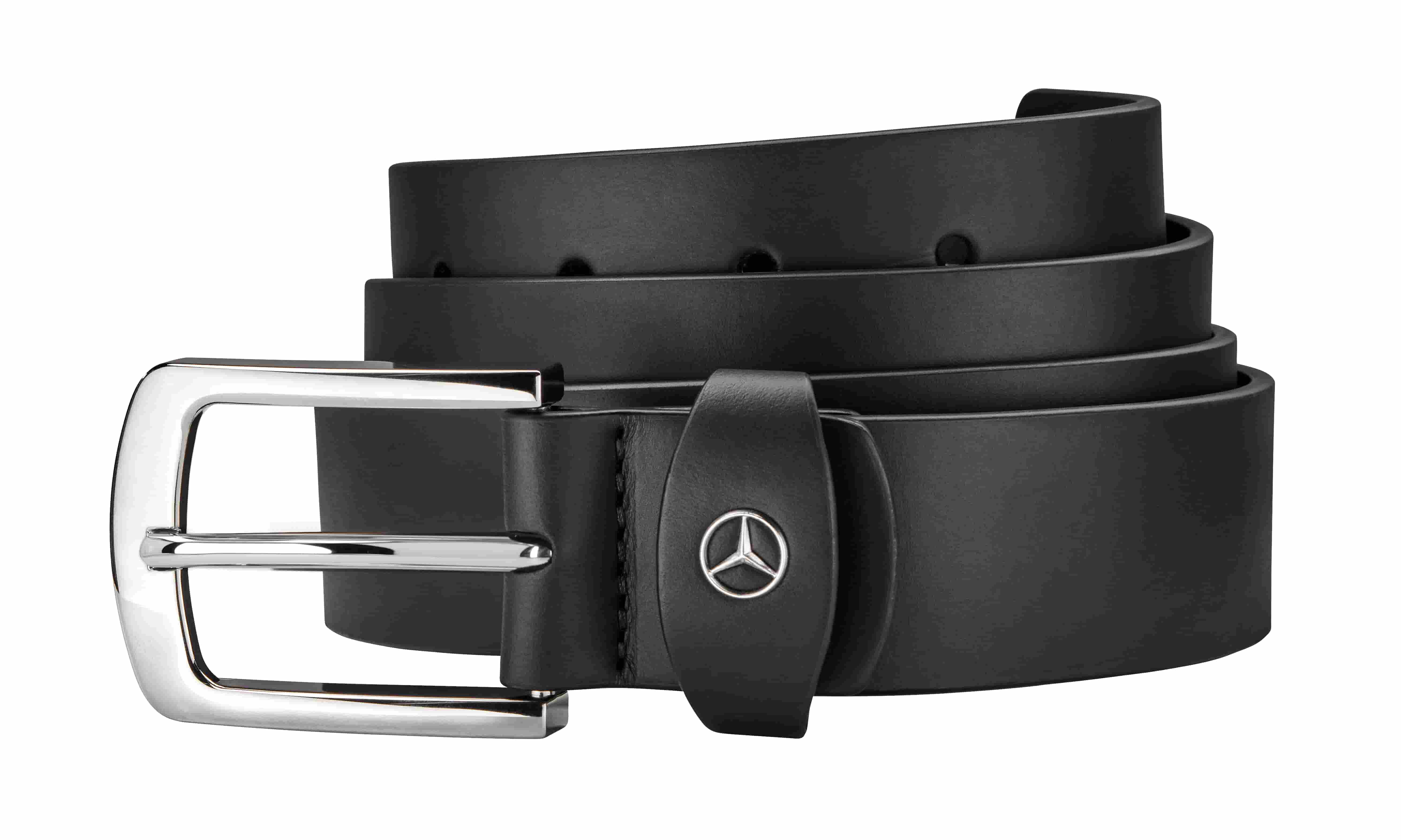 Cintura con stella Mercedes, nera, pelle di vacchetta / acciaio inox, B66959832 Cintura con stella Mercedes, nera, pelle di vacchetta / acciaio inox, B66959832