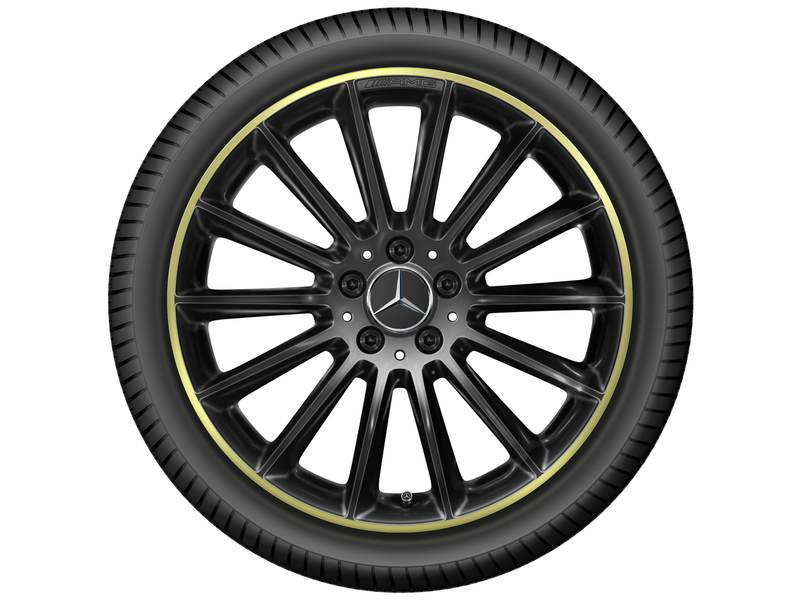 AMG Vielspeichen-Rad, 48,3 cm (19 Zoll), Felgenhorn gelb lackiert, CLA/ B-Klasse/ A-Klasse, 225/40 R19/, schwarz, A17740116009Y70
