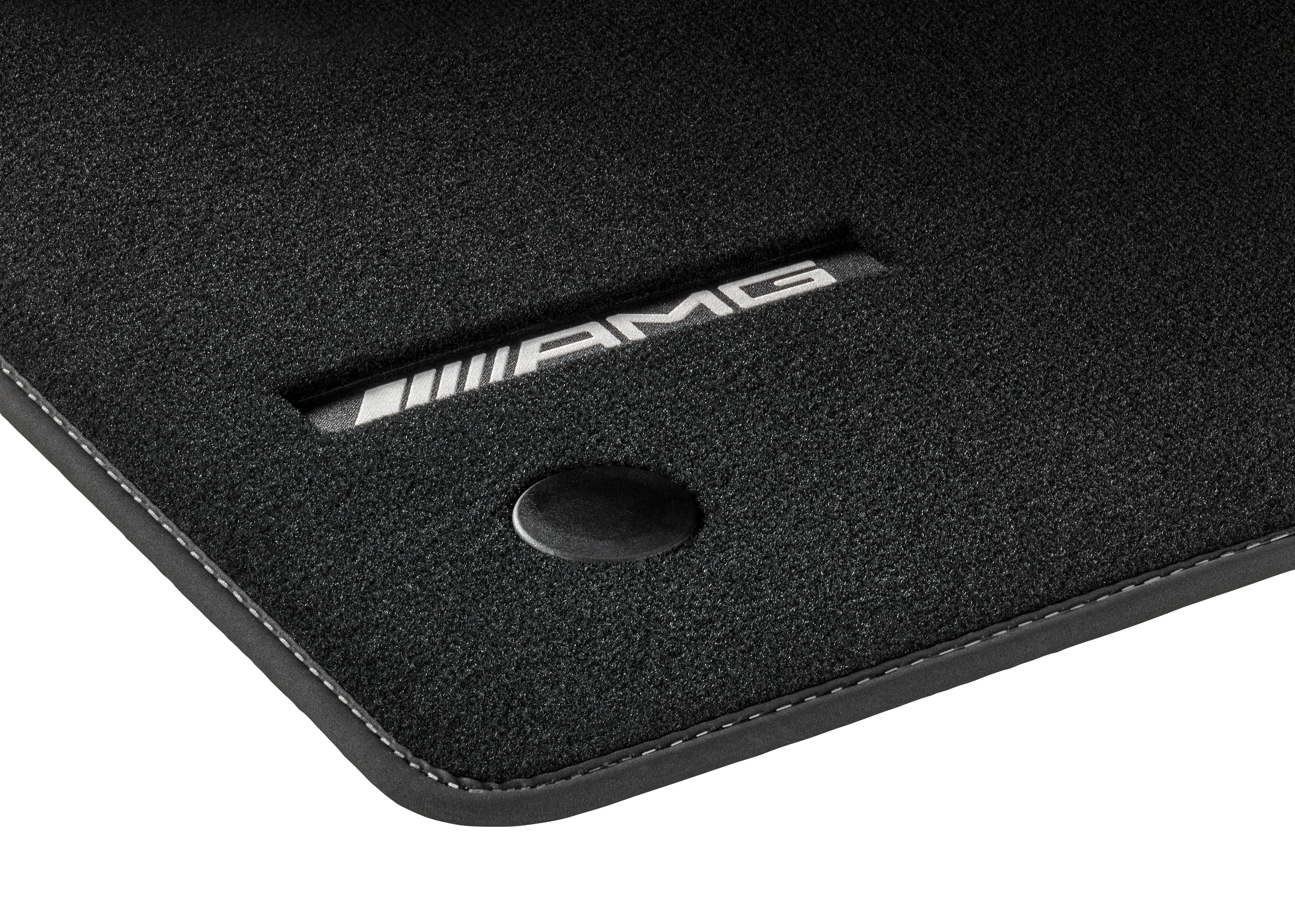 AMG velour mats, set, 4-piece, with AMG woven logo, decorative stitching designo-white, RL, black, A46568064011B82
