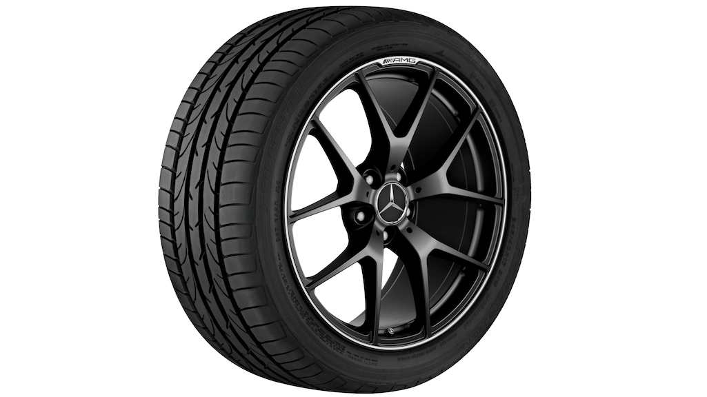 AMG Schmiederad, im Kreuzspeichen-Design, 48,3 cm (19 Zoll), Felgenhorn glanzgedreht, C-Klasse, 255/30 R19/, schwarz matt, A20440126007X71