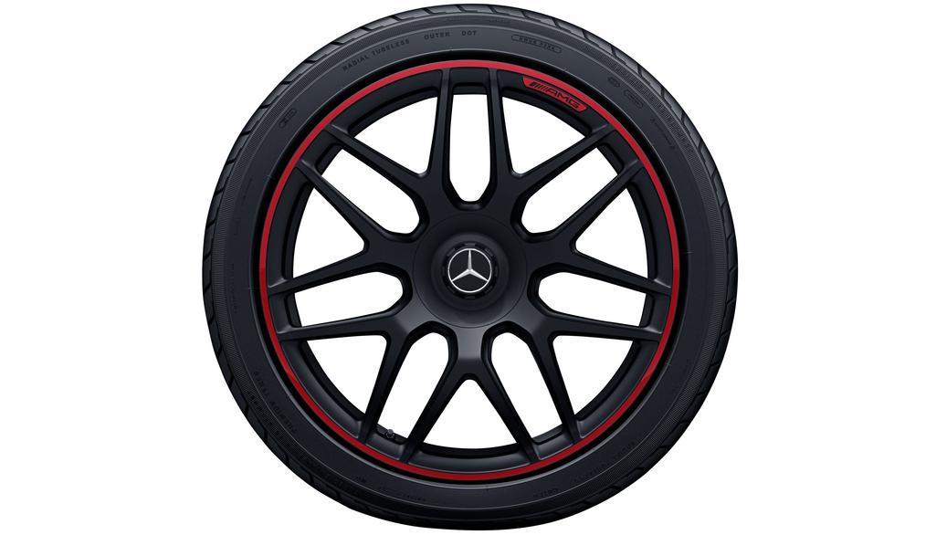 Cerchio forgiato AMG a razze incrociate, 55,9 cm (22 pollici), bordino verniciato di rosso, Classe G, 295/40 R22/, nero opaco, A46340120009Y15 Cerchio forgiato AMG a razze incrociate, 55,9 cm (22 pollici), bordino verniciato di rosso, Classe G, 295/40 R22/, nero opaco, A46340120009Y15