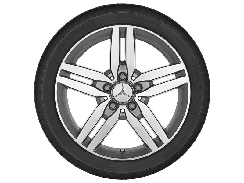 5-Doppelspeichen-Rad, 43,2 cm (17 Zoll), glanzgedreht, B-Klasse, 215/45 R17/, palladiumsilber, B66474580