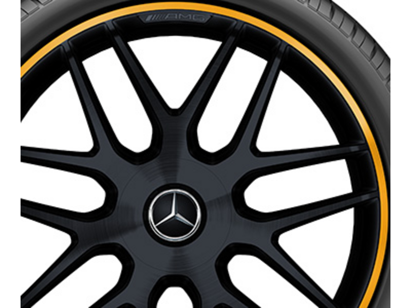 AMG forged wheel in cross-spoke design, 53.3 cm (21-inch), rim flange painted yellow, GLC, 295/35 R21/, black matt, A25340141009Y43