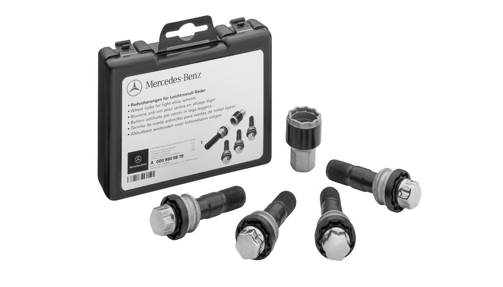 Radsicherungssatz, M15 x 1,25 x 44, GLS/ GLE, silberfarben, A0009909819 Radsicherungssatz, M15 x 1,25 x 44, GLS/ GLE, silberfarben, A0009909819