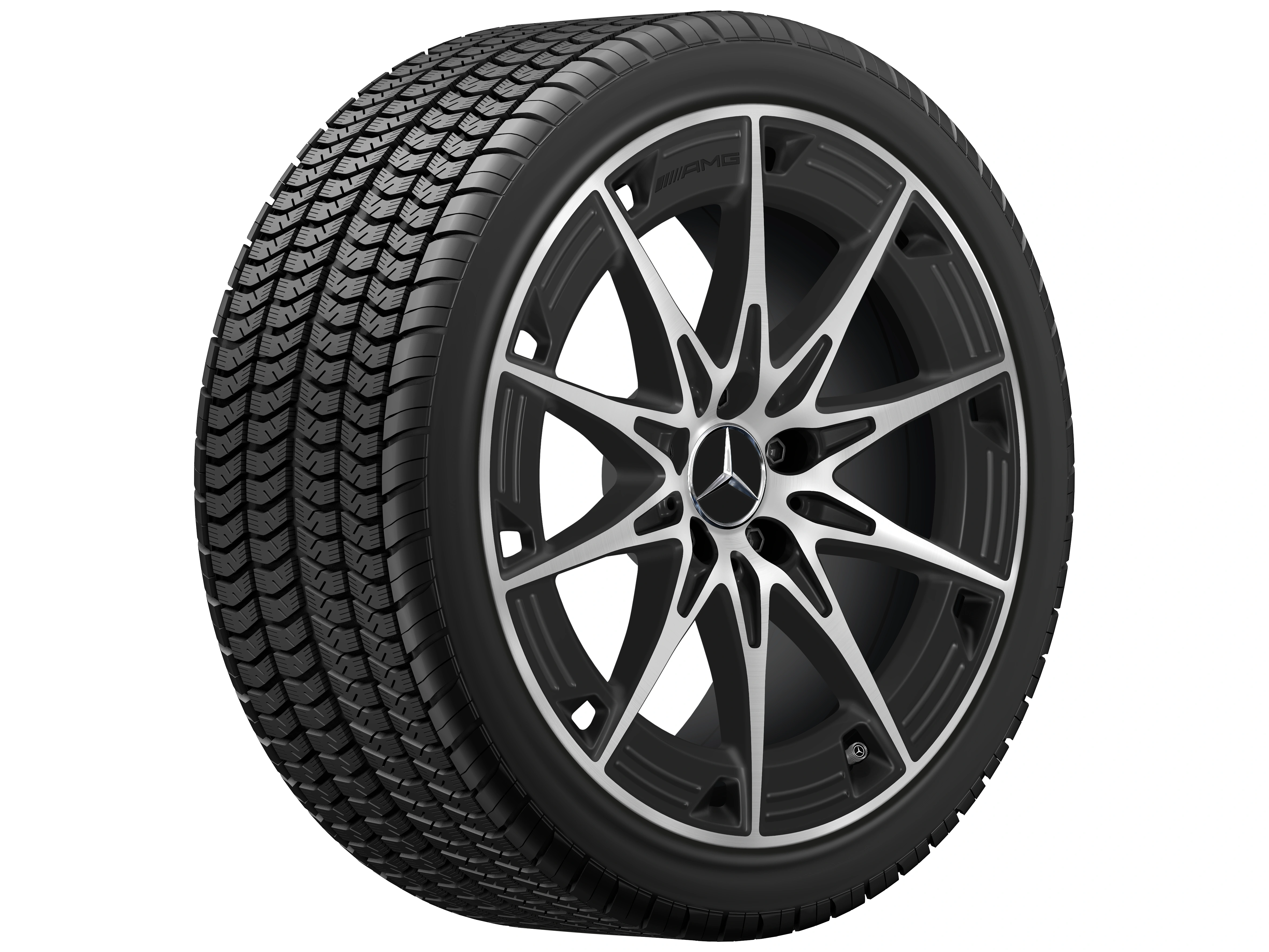 AMG Leichtmetallrad, im 10-Speichen-Design, 48,3 cm (19 Zoll), 9 J x 19 ET 48, schwarz matt, glanzgedreht, A17440118007X36 AMG Leichtmetallrad, im 10-Speichen-Design, 48,3 cm (19 Zoll), 9 J x 19 ET 48, schwarz matt, glanzgedreht, A17440118007X36