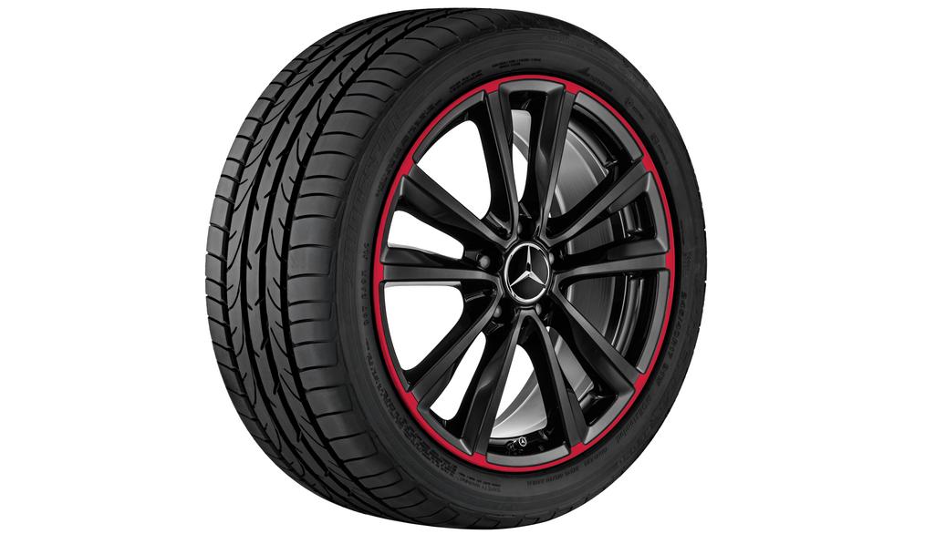 5-twin-spoke wheel, 45.7 cm (18-inch), red rim flange, CLA/ B-Class/ A-Class, 225/40 R18/, black, A24640106009Y23