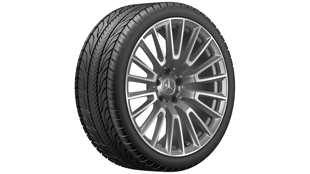 AMG-gesmede velg in 10-dubbelspaaks design, 55,9 cm (22 inch), 295/40 R22/, grijs Himalaya, A46540110007X21 AMG-gesmede velg in 10-dubbelspaaks design, 55,9 cm (22 inch), 295/40 R22/, grijs Himalaya, A46540110007X21