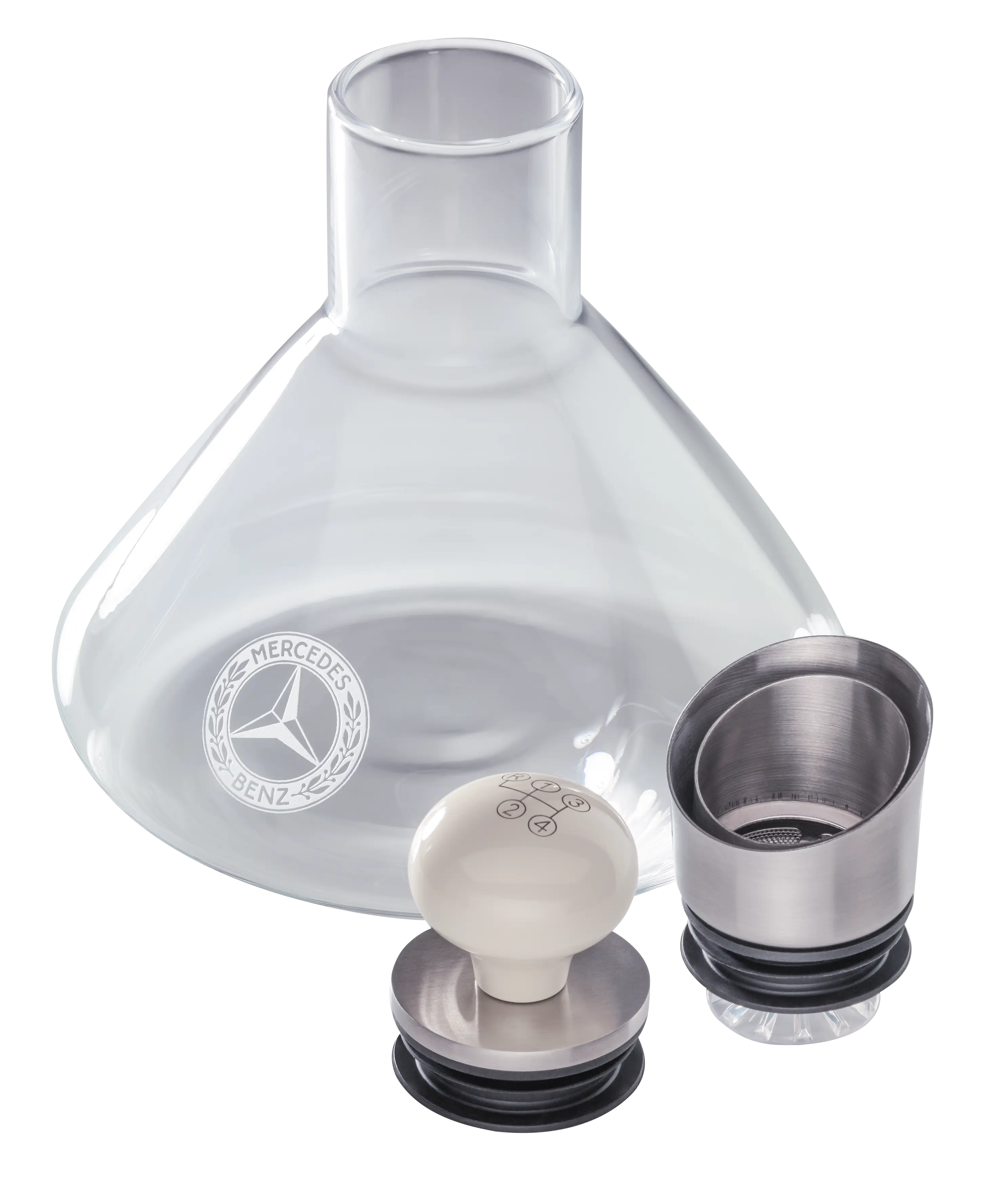 Dekantierkaraffe, transparent / elfenbein / silberfarben, Glas / Edelstahl / Holz, B66041832 Dekantierkaraffe, transparent / elfenbein / silberfarben, Glas / Edelstahl / Holz, B66041832
