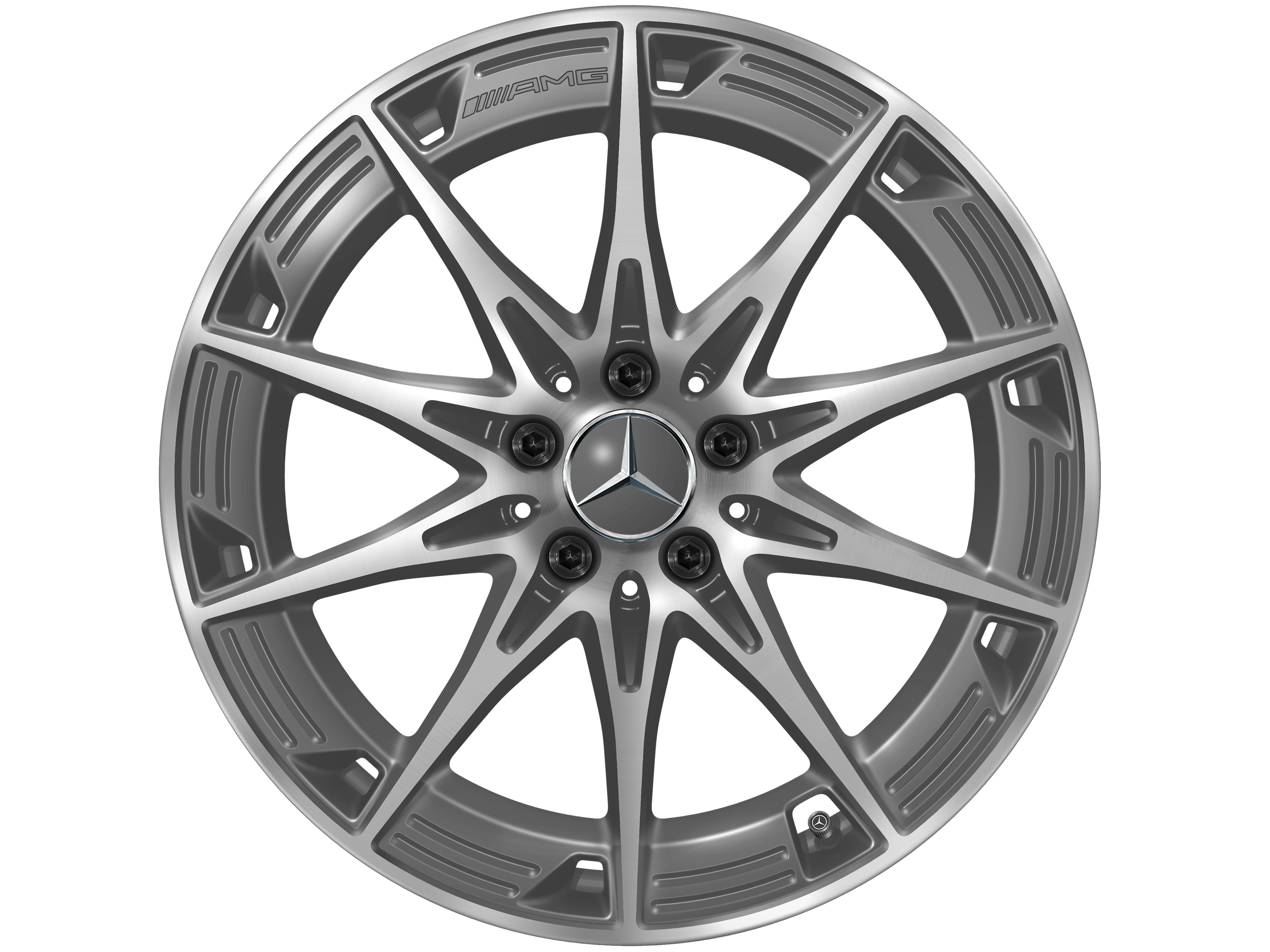 AMG Leichtmetallrad, im 10-Speichen-Design, 48,3 cm (19 Zoll), 9 J x 19 ET 48, tantalgrau, glanzgedreht, A17440118007Y51 AMG Leichtmetallrad, im 10-Speichen-Design, 48,3 cm (19 Zoll), 9 J x 19 ET 48, tantalgrau, glanzgedreht, A17440118007Y51