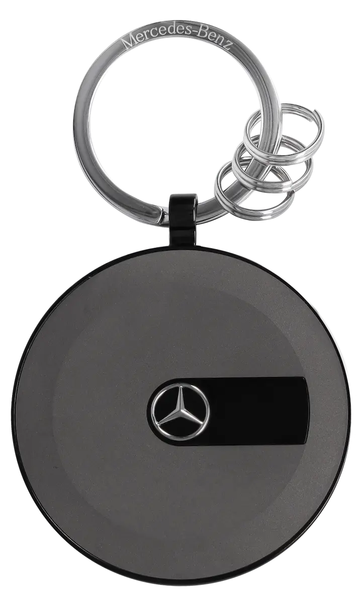 Key fob, G-Class, spare wheel housing, black / silver, stainless steel, PVD coated, B67960044