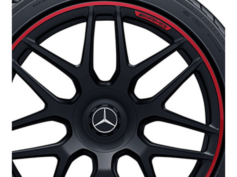 AMG Schmiederad im Kreuzspeichen-Design, 55,9 cm (22 Zoll), Felgenhorn rot lackiert, G-Klasse, 295/40 R22/, schwarz matt, A46340120009Y15