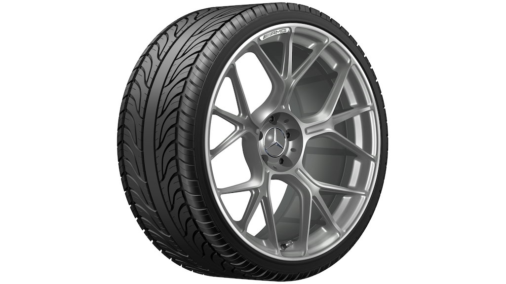 AMG Schmiederad im Kreuzspeichen-Design, 53,3 cm (21 Zoll), Felgenhorn glanzgedreht, AMG GT, 295/30 R21/, grau Himalaya matt, A19240113007X70